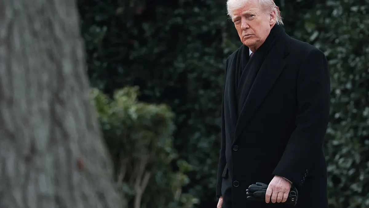 U.S. President Donald Trump departs the White House December 17, 2025 in Washington, DC.
