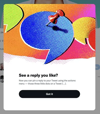 Tweet reply pinning