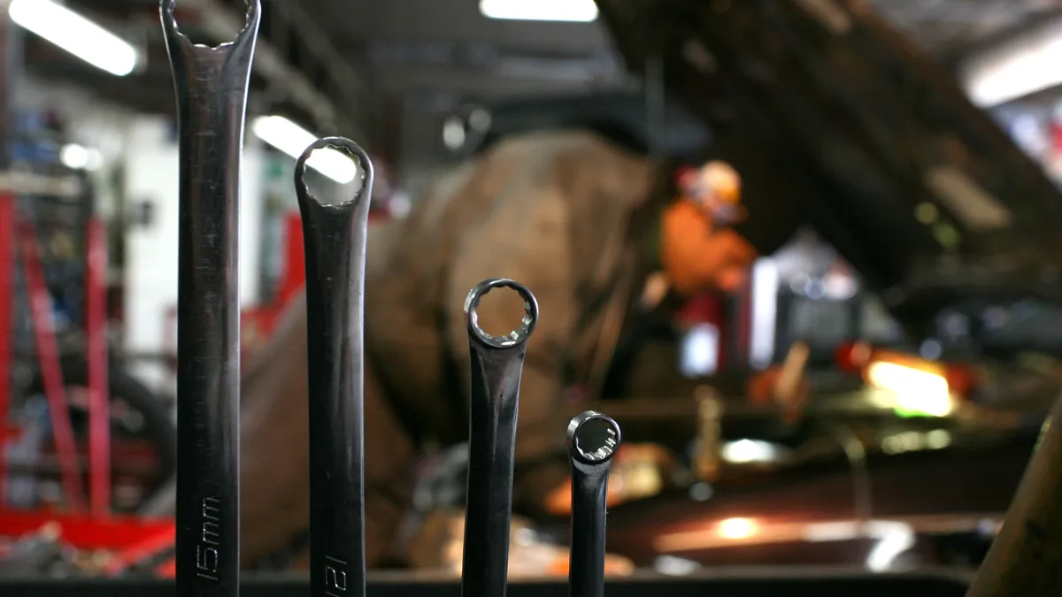 A set of wrenches at an auto repair shop