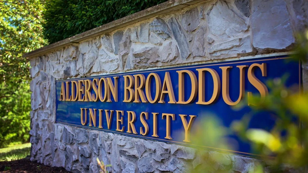 A large blue sign advertises Alderson Broaddus University