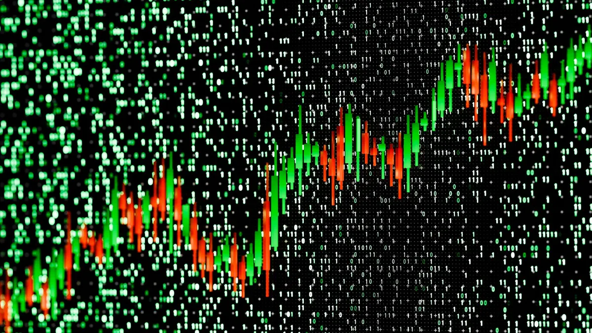 Binary code and stock market data overlay