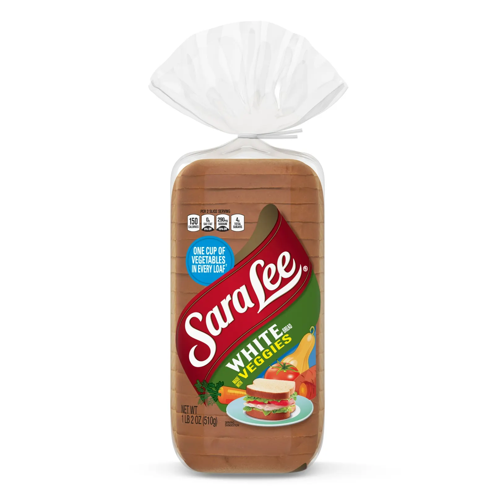 A loaf of Sara Lee's white bread with hidden vegetables