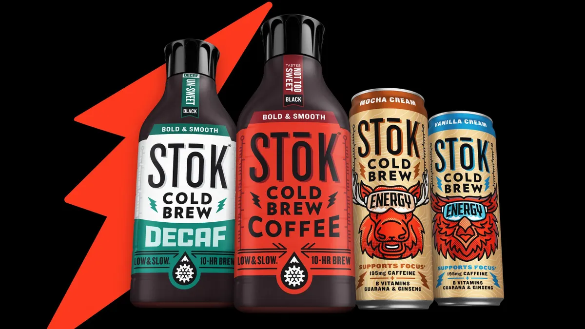 Cans of Stok Cold Brew coffee.