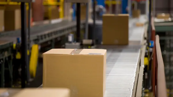 Boxes making their way down the conveyor belt.