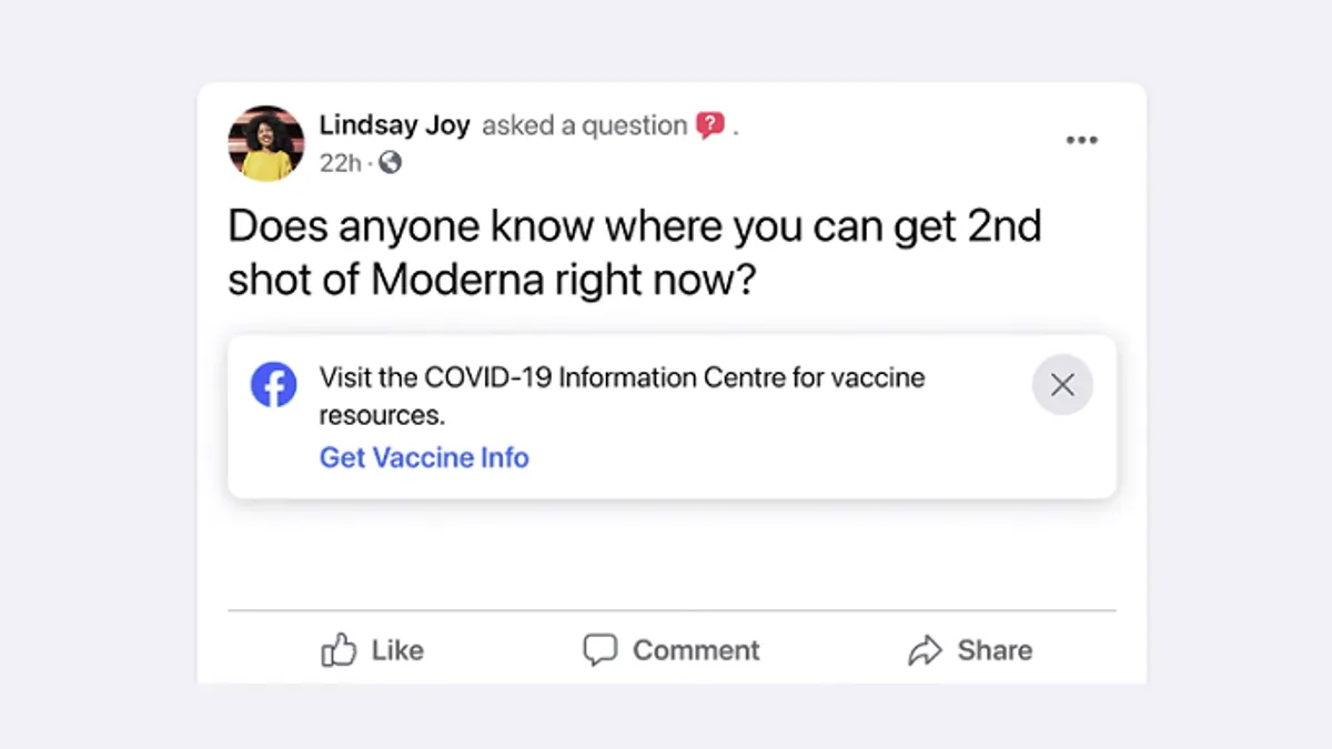 Facebook vaccine take-up