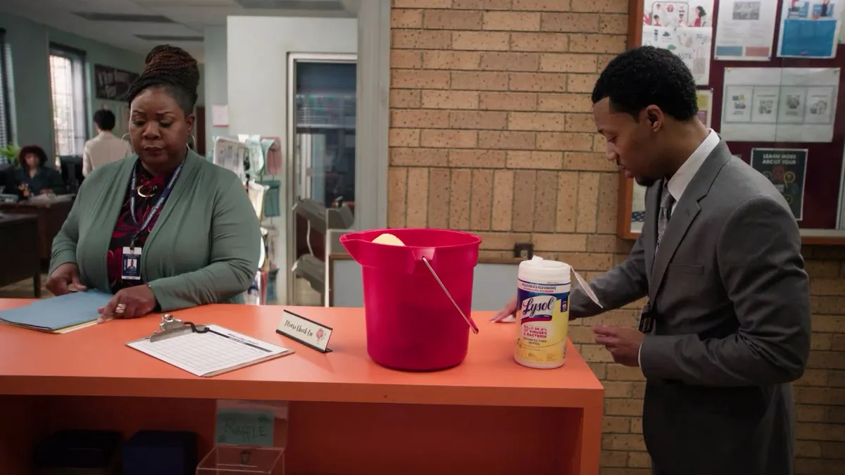 Lysol shown as part of an in-show integration with "Abbott Elementary"