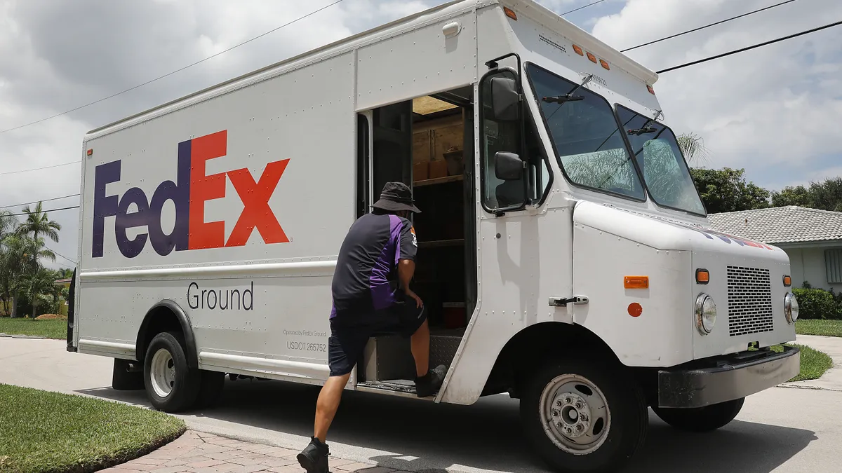 A FedEx delivery truck is seen on August 07, 2019 in Fort Lauderdale, Florida.