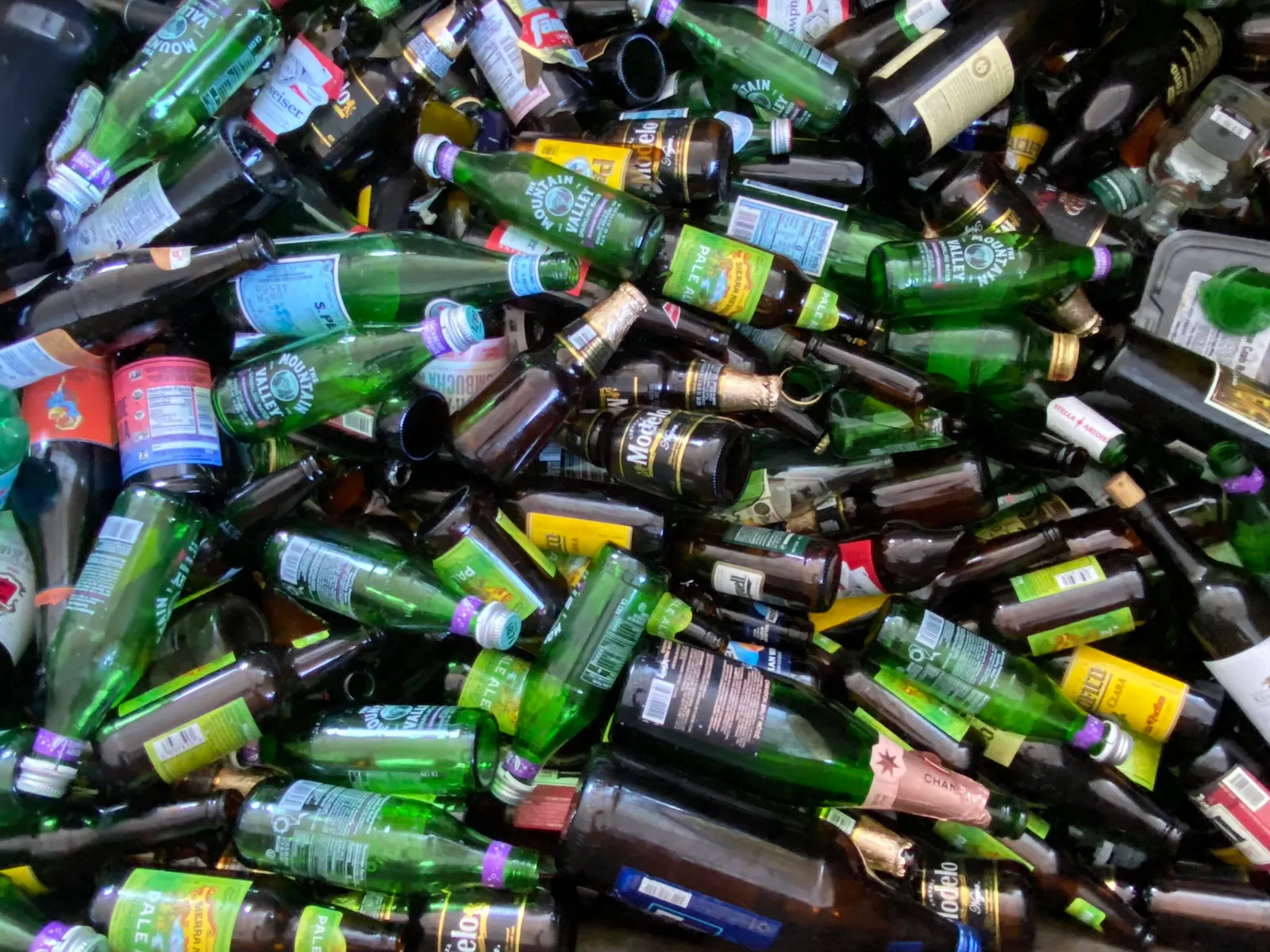 glass bottles awaiting recycling