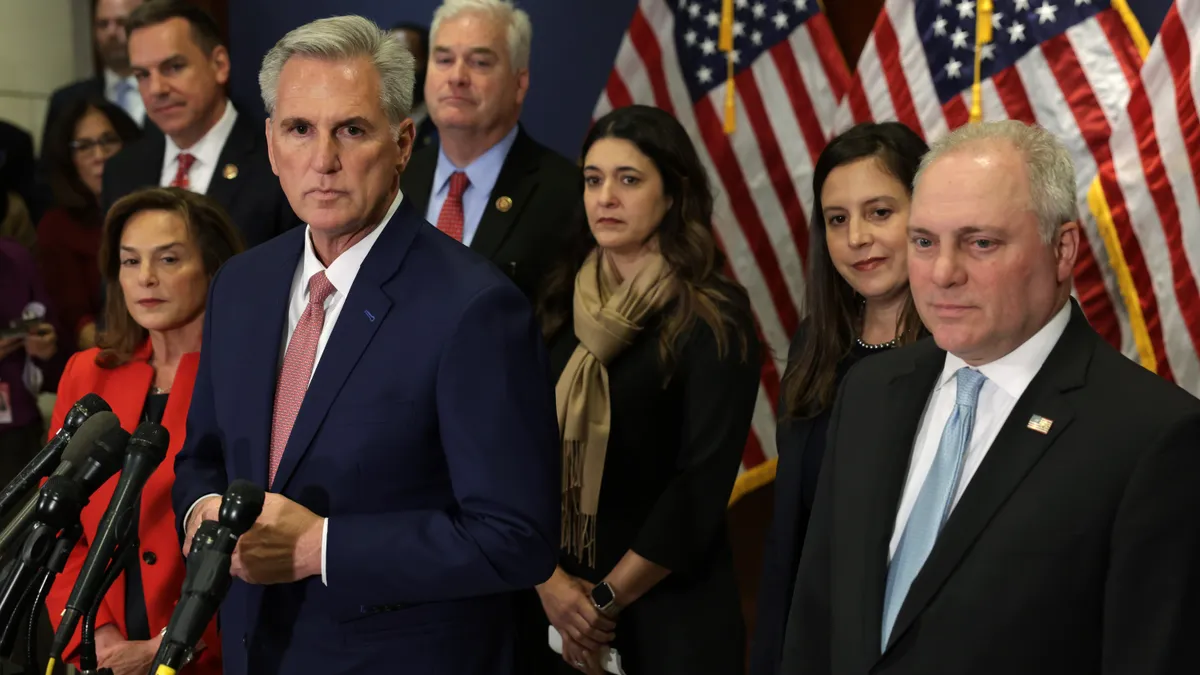 U.S. House Minority Leader Rep. Kevin McCarthy (R-CA) and members of his incoming leadership team at the Capitol Nov. 15, 2022.