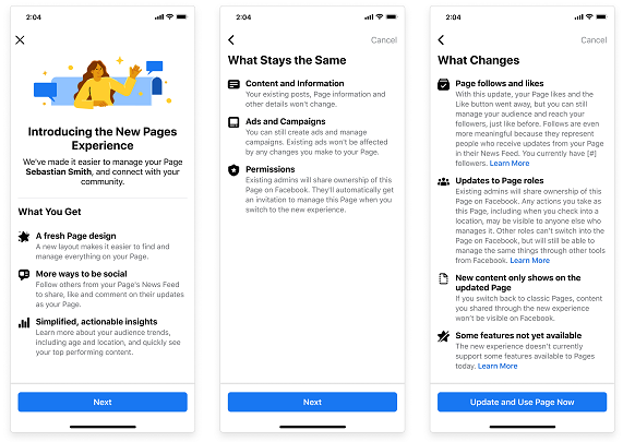 Facebook Pages for Creators update