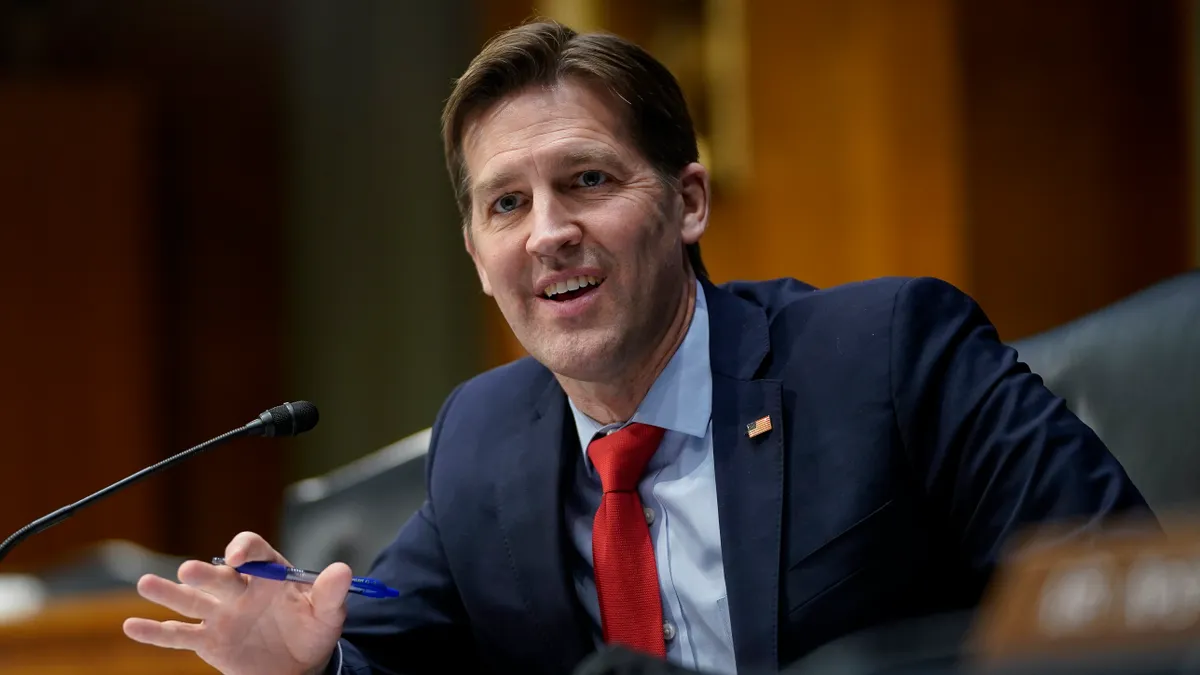 Sen. Ben Sasse questions witnesses during a Senate Intelligence Committee hearing on Capitol Hill on February 23, 2021 in Washington, DC.