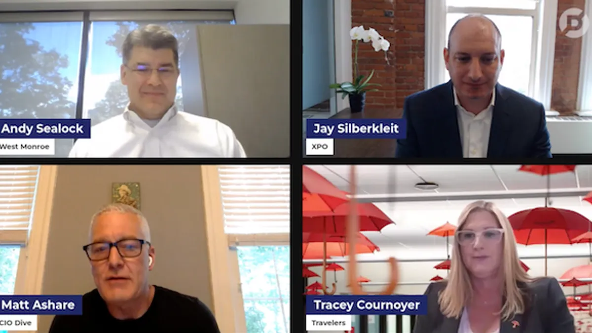 Jay Silberkleit, CIO at XPO, Andy Sealock, senior partner, advisory and transformation at West Monroe, and Tracy Cournoyer, VP and CIO, bond and specialty insurance at Travelers, discuss cloud strateg