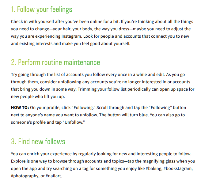 Instagram wellbeing guide