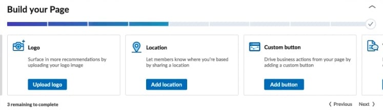 LinkedIn page completion