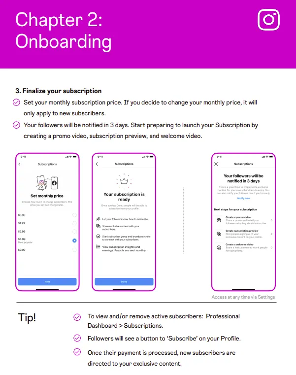 Instagram fan subscriptions