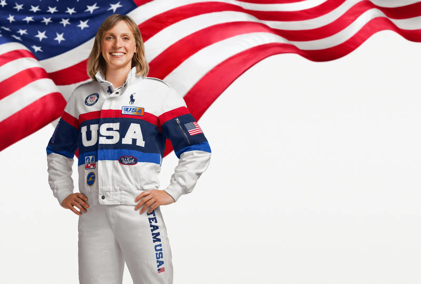 USA Swimmer Katie Ledecky wearing the closing ceremony outfit.