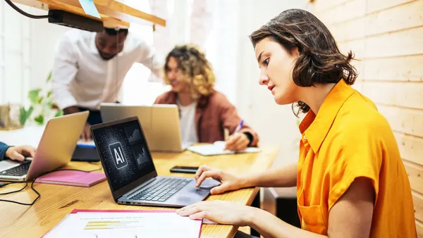 Woman working on laptop