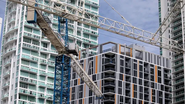 The exterior view of a hotel and mixed-use development under construction in Miami.