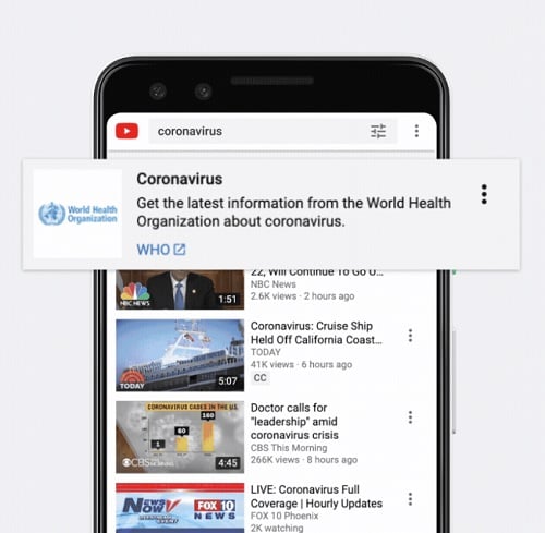 YouTube coronavirus information panel