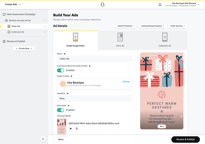 Snapchat multi-format ads