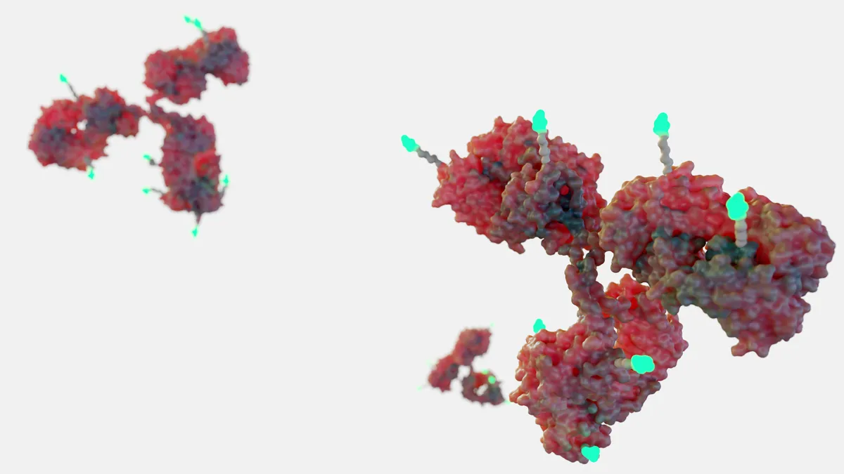 3d rendering of Antibody drug conjugates (ADCs) are targeted medicines that deliver chemotherapy agents to cancer cells