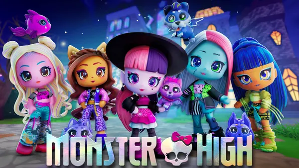 Monster High characters lined up.