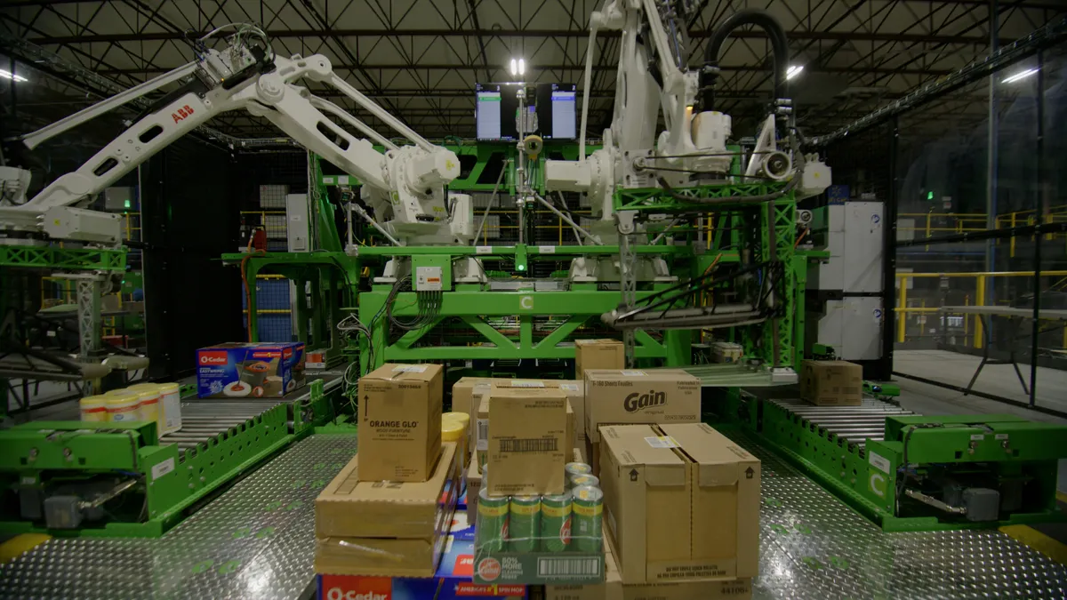 A part of the Symbotic automation system for mixed SKU pallets