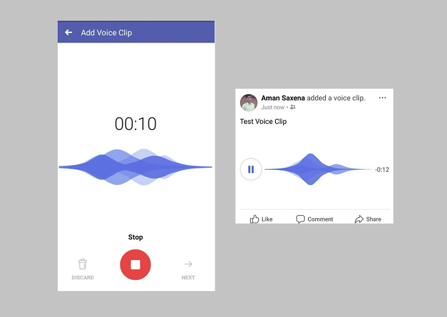 Facebook voice clips screenshots