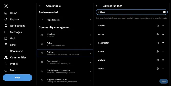 X communities tags