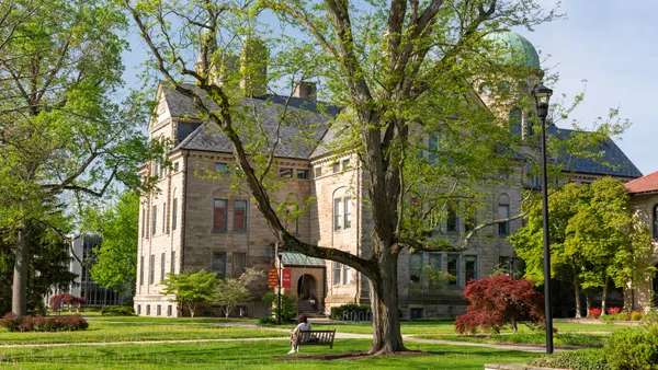An exterior view of Peters Hall on the campus of Oberlin College and Conservatory.