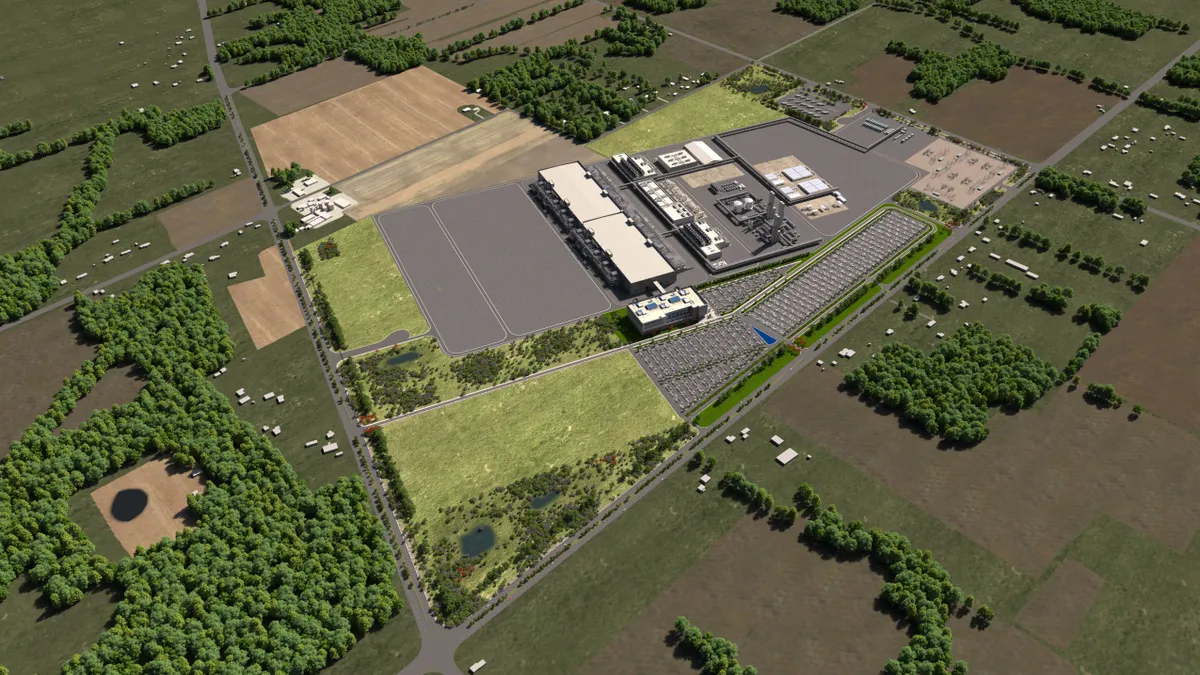 A rendering in a field of former farmland for the new Intel semiconductor fab in Licking County, Ohio