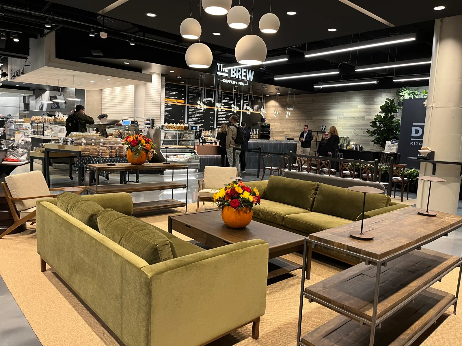 Seating area inside a grocery store