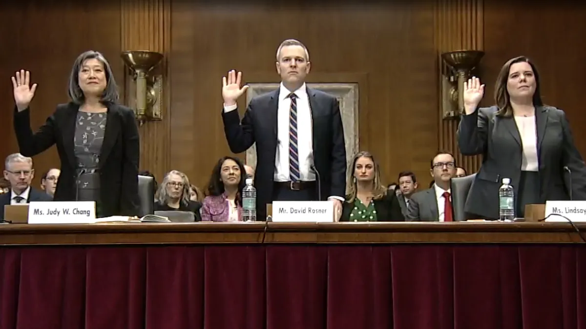 Judy Chang, David Rosner, and Lindsay See are sworn in ahead of their testimony to the Senate Energy and Natural Resources Committee regarding their nominations to the Federal Energy Regulatory Commis