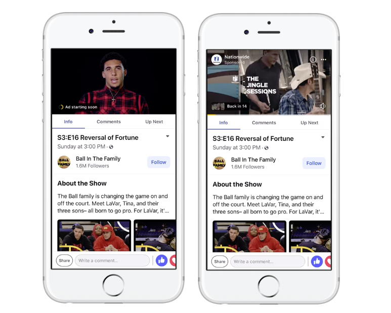 An example of a Facebook in-stream video ad