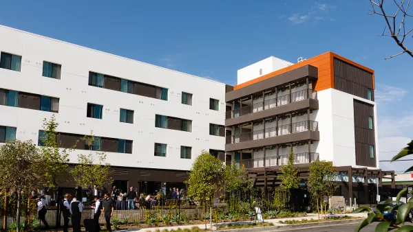 Mid-level, modern multi-colored apartment building