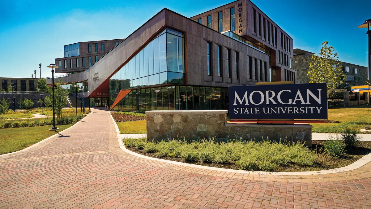 Morgan State University campus with sign