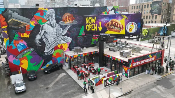 A Dave's Hot Chicken fast casual restaurant in Chicago viewed from above.