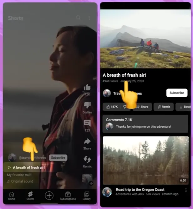 YouTube Shorts link button