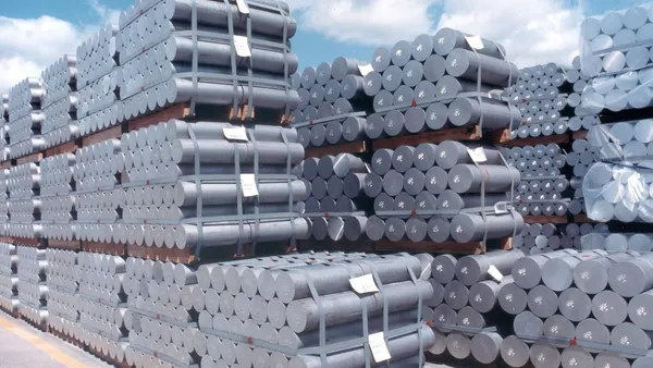 Century Aluminum billets are stacked at the company's smelter in Mt. Holly, South Carolina.