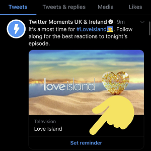 Twitter TV show reminder