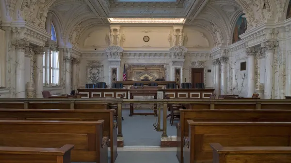 Inside of a courtroom at the 9th U.S. Circuit Court of Appeals in the James R. Browning United States Court of Appeals Building