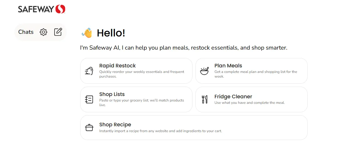 Screenshot of an AI tool on Safeway's website.
