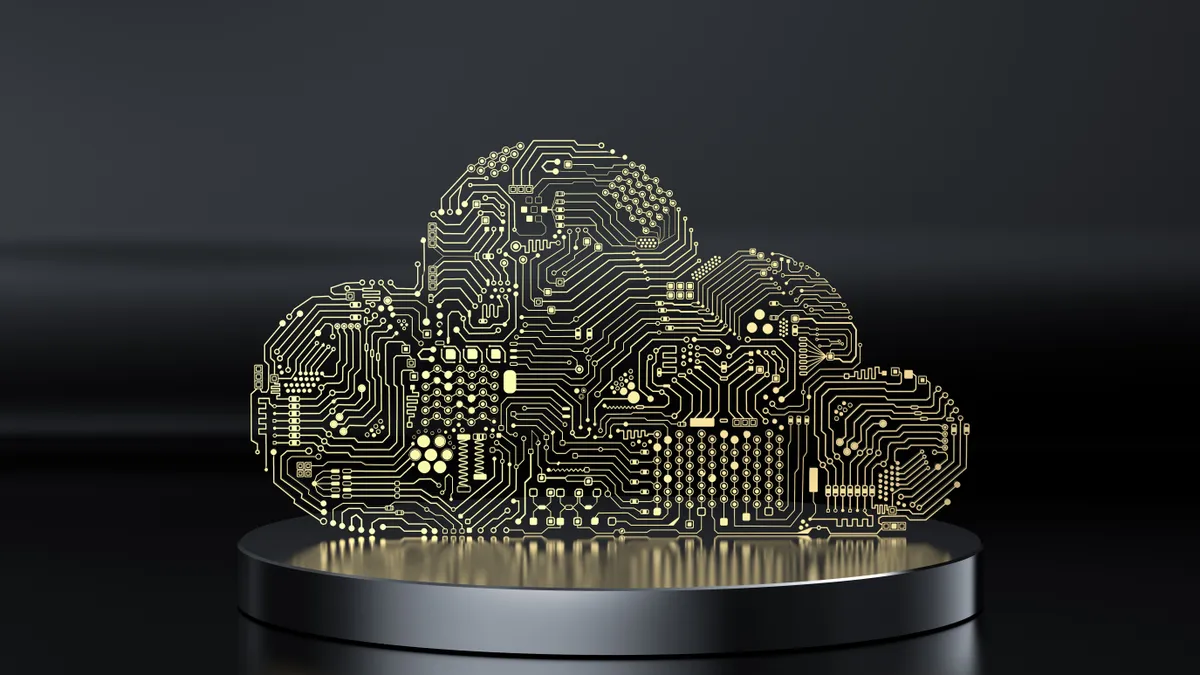 Golden circuit cloud showing cloud computing technology