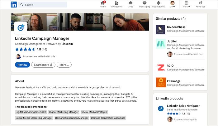 LinkedIn Product Page