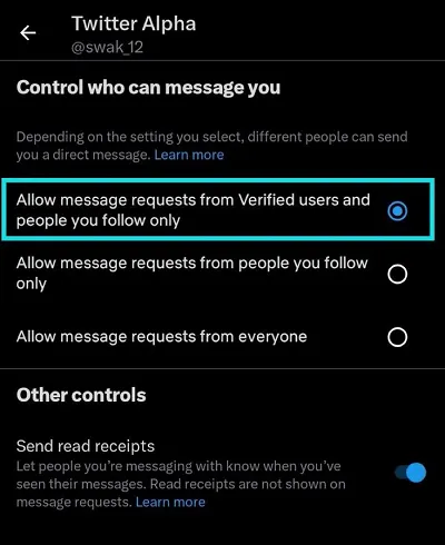 Twitter DM controls