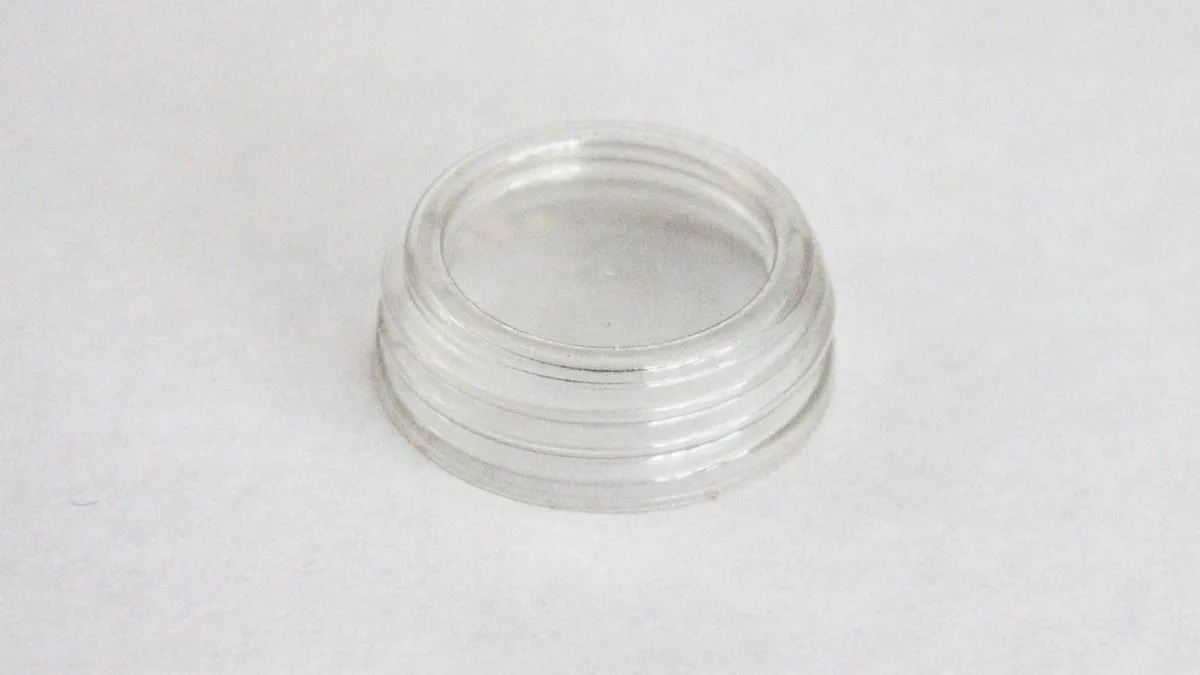 Close-up view of a plastic bottle cap.