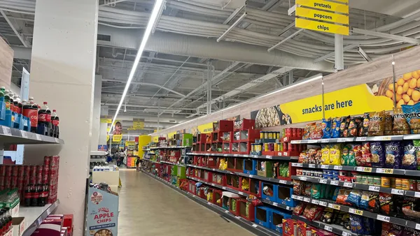 Goods on shelves in a grocery store