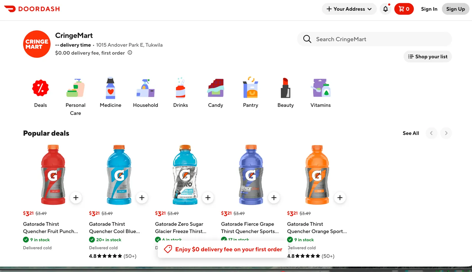A screenshot of DoorDash's website.