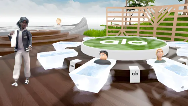 Virtual avatars practicing wellness by taking ice baths for Alo Yoga's Roblox space.