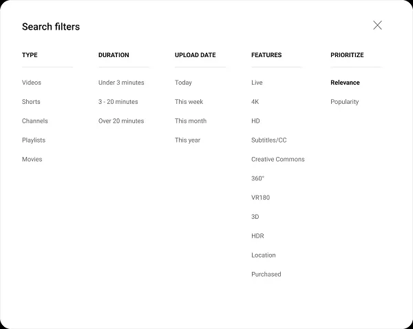 YouTube Search Filters